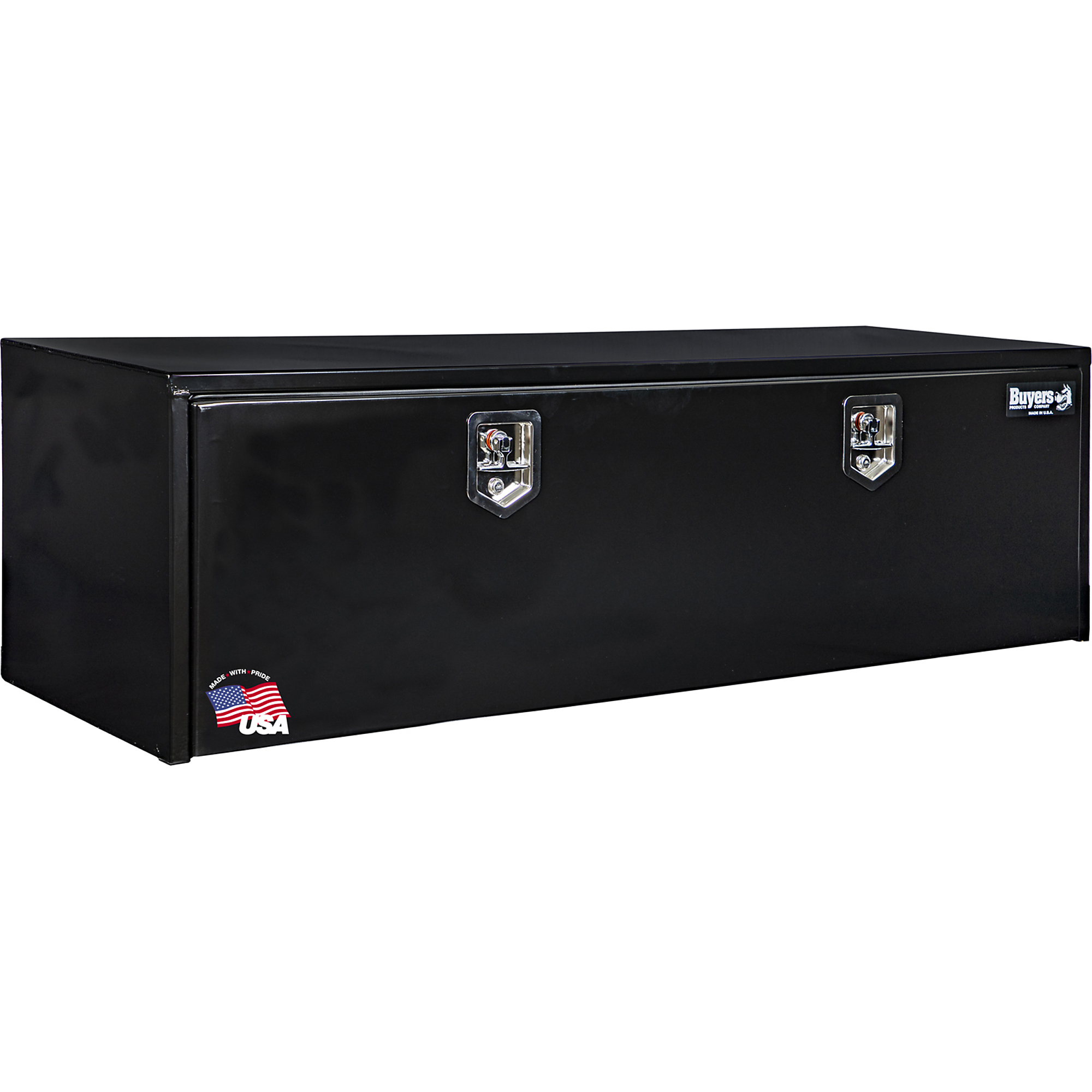 Buyers Products, 66x18x18in. Underbody Truck Bed Tool Job Storage Box, Width 66 in, Material Carbon Steel, Color Finish Glossy Black, Model# 1702317